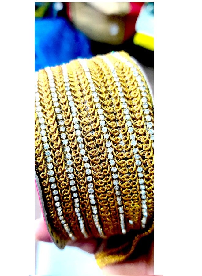 Jasol Stone Chain Lace For Sewing Saree Lace Border With Stone Blouse Dye Sewing Crafts Pack Of 3 Meter, Gold - Image 3